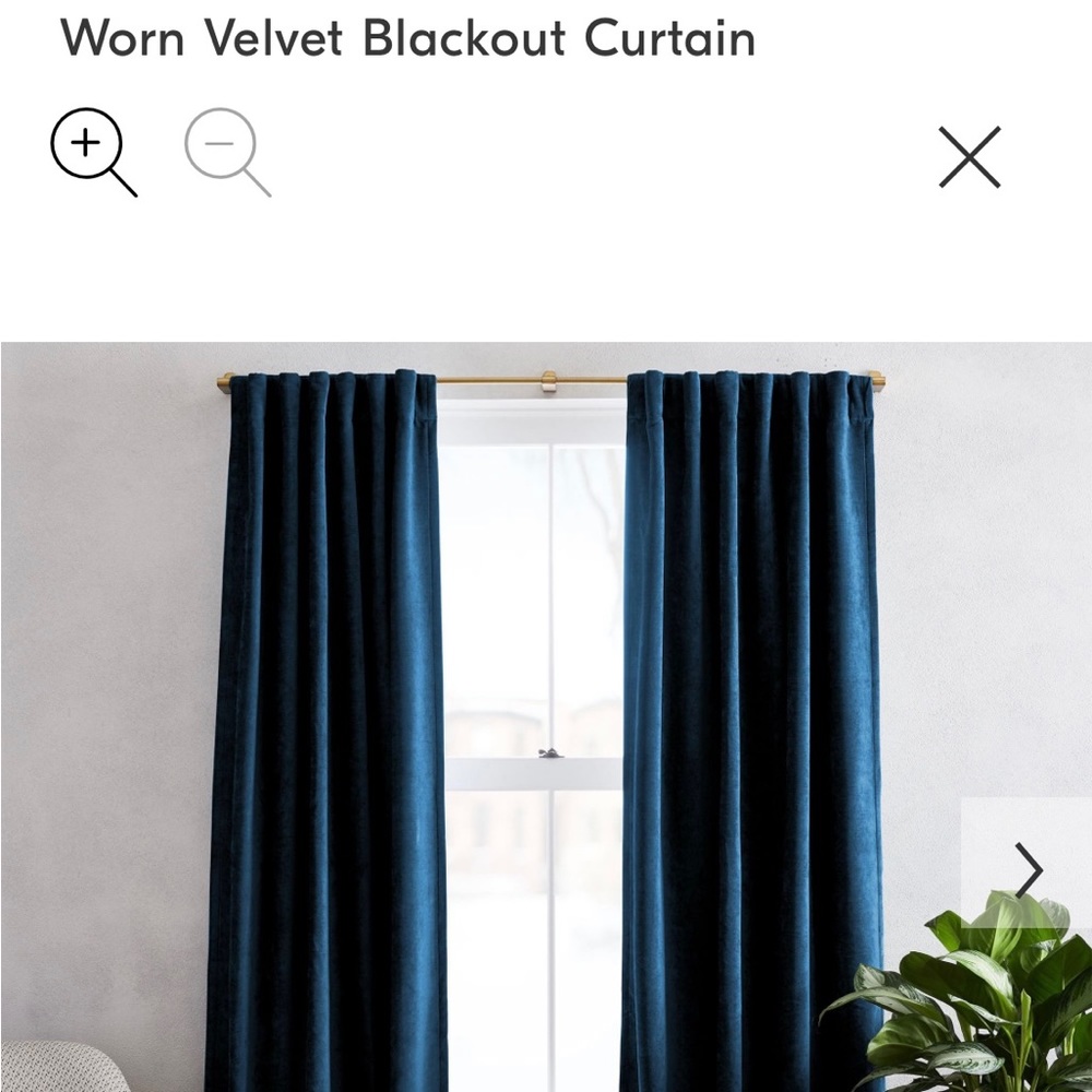 1 West Elm Worn Velvet Curtains in Royal Blue with Blackout Lining 48”x96”